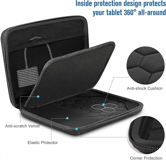 FINPAC Hard Portfolio Sleeve Case for 11-inch iPad Air M4/M3/M2 2026-2023, Pro 11 M5/M4 (2025/2024), iPad 11th/10th, 10.9" Air 5/4, 10.2" 9th/8th/7th, Tablet Carrying Bag with Accessory Pocket, Black