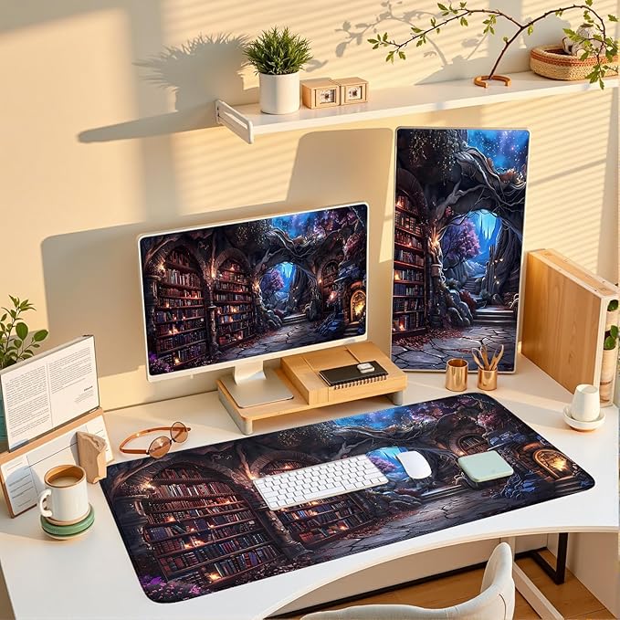 Dark Academia Desk Pad Library Desk Mat Witchy Mousepad XXL Large Gaming Mouse Mat for Office,Computer,Keyboard,Laptop and Home Desk Pad 31.5 X 15.7inch