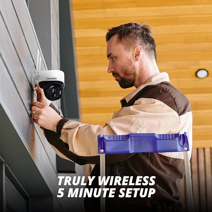 Defender 4G LTE 2K+ AI Frontier PTZ Wireless Outdoor Security Camera, 2 Pack, 5W Solar Panel, 360° AI Tracking, Deterrence, 2 Way Talk, 9400maH Battery, Works with Empower App, eSIM Included