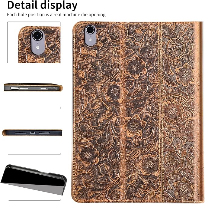 Gexmil Genuine Leather Case for iPad mini 7 (A17 Pro) 2024 / iPad mini 6 Generation 2021 8.3 Inch,Pencil Holder,Protctive Shockproof Cowhide Cover,Auto Sleep/Wake,Pencil 2 Wireless Charging, Brown