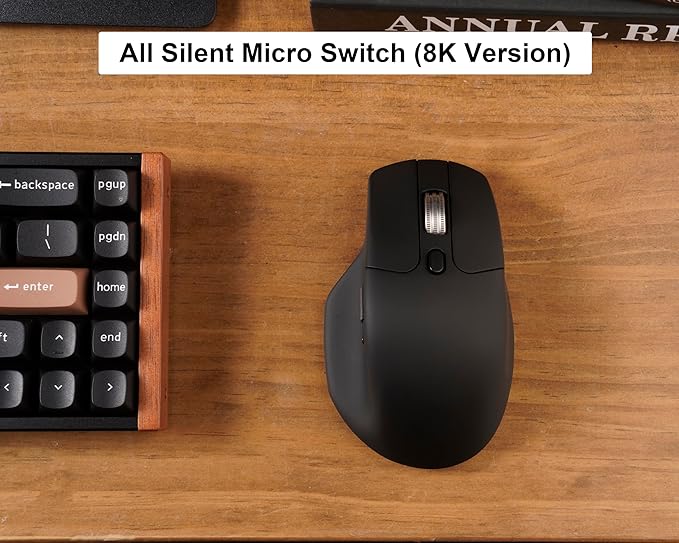 Keychron M6 Wireless All Silent Gaming Optical Mouse, 8000Hz Tri-Mode 2.4 GHz/Bluetooth 5.3/Wired, PixArt 3950 Sensor, 30000 DPI, Magnetic Metal Scroll Wheel for Windows PC/Mac - Black