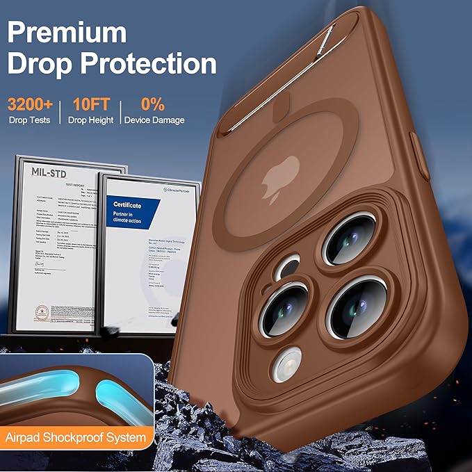 Magnetic Compatible with iPhone 15 Pro Case, [Built-in Kickstand][Full Camera Protection][Compatible with MagSafe][Anti-Fingerprint] Shockproof Phone Case for iPhone 15 Pro 6.1",Brown