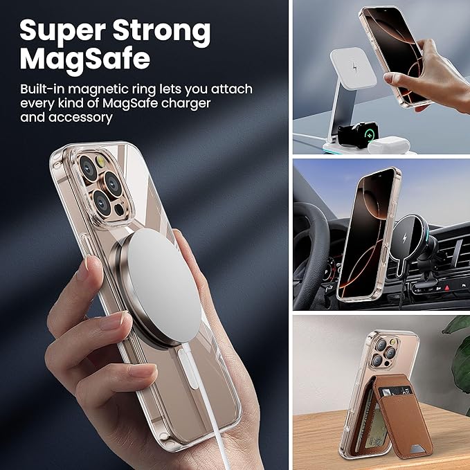 Anti-Yellowing Strong Magnetic for iPhone 16 Pro Case [Compatible with MagSafe] [12FT Military Grade Drop] Shockproof Protective Slim Thin iPhone 16 Pro Cover 6.3 Inch, Clear