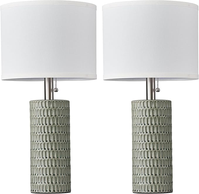 Reaketon Table Lamps for Living Room Set of 2, Ceramic Table Lamps for Bedroom, 20" Modern Lamps for Night Stands, Green