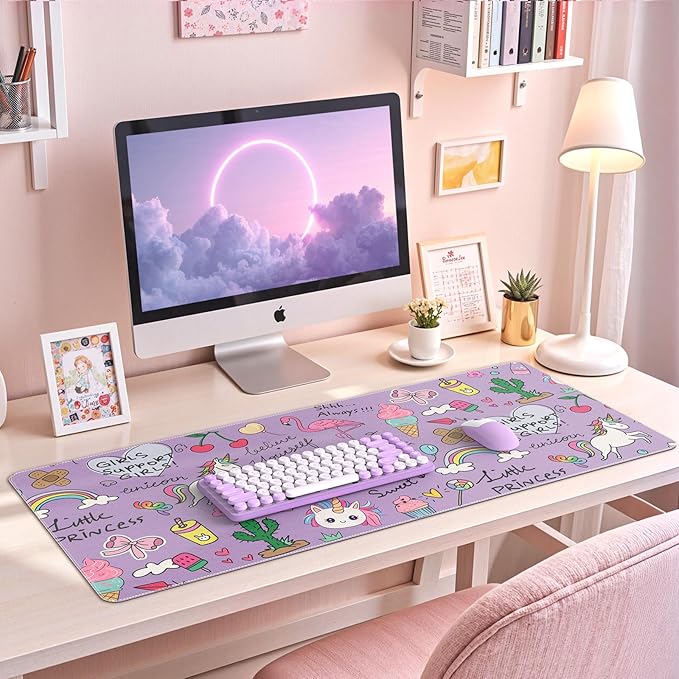 HAOCOO Purple Large Mouse Pad, Cute Leather Desk Matt for Women, Kawaii Desk Decor for Kids, Anti-Slip Rubber Mouse Pad for Girls, Computer Mat for Home Office Accessories