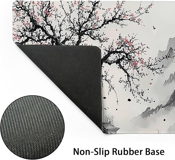 Japanese Anime Art Landscape Large Mouse Pad Large Extended Mouse Pad 31.5”x11.8” Non-Slip Rubber Base Full Desk Pad Japanese Sakura Gaming Keyboard Mat with Stitched Edges for Home Office Gaming Work