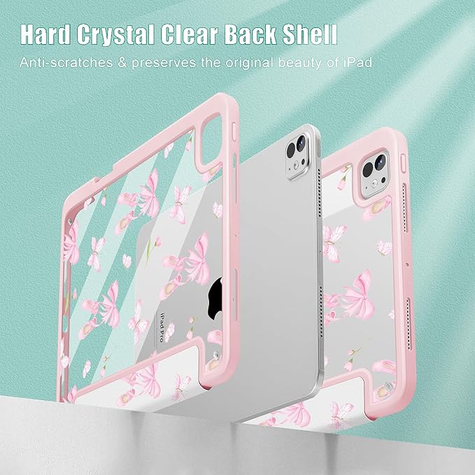 May Chen for iPad Pro 13 Inch Case M5 2025 / M4 2024, Built Pencil Holder & Clear Transparent Print Back Shell Slim Stand Shockproof Tablet Cover, Auto Wake/Sleep, Ballet Shoes