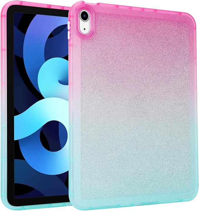 for iPad Pro 12.9 inch Case 6th/5th/4th/3rd Generation (2022/2021/2020/2018) Glitter Translucent Frosted Clear Soft TPU Back Gradient Bling Cover Silicone Protective Shell, Red & Blue