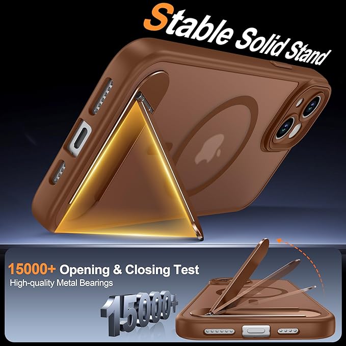 Magnetic Compatible with iPhone 15 Plus Case, [Built-in Kickstand][Full Camera Protection][Compatible with MagSafe][Anti-Fingerprint] Shockproof Phone Case for iPhone 15 Plus 6.7",Brown