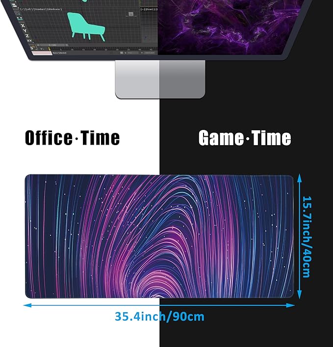 Futuristic Neon Swirl Lines Large Gaming Mouse Pad,Waterproof Desk Mat for Desktop,Non-Slip Rubber Base Mousepad with Stitched Edges for Laptop Office and Home 35.4X15.7 Inch