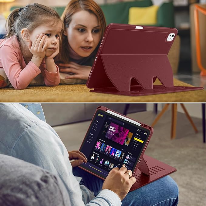 VIKESI Case for iPad iPad Pro 13-inch M5 or M4 Released in 2025 or 2024,Multiple Angles Magnetic Stand Cover,Shockproof Soft Back,Pencil Holder,and Auto Sleep/Wake,Wine
