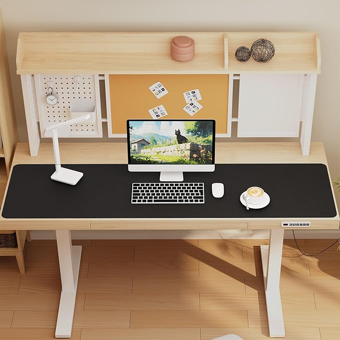 Chihein 59” x 16” Cork & PU Leather Desk Mat (Black) - Huge Mouse Pad, Double Sided Waterproof Desk Pad Protector for Gaming, Office, Home