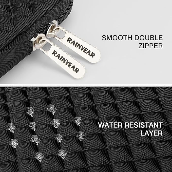 RAINYEAR 14 Inch Laptop Sleeve Diamond Foam Shock Resistant Neoprene Padded Case Fluffy Lining Zipper Cover Bag Compatible with 14" Notebook Computer Chromebook Tablet Ultrabook(Black)