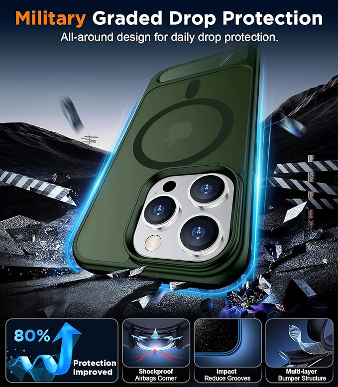 Magnetic Compatible with iPhone 15 Pro Max Case, [Built-in Invisible Kickstand][Compatible with MagSafe][Military Grade Shockproof] Slim Translucent Matte Phone Case for iPhone 15 Pro Max 6.7"