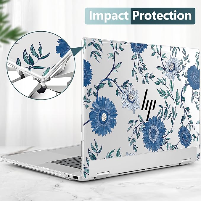 Premium Crystal Clear Case for HP Envy x360 16-inch 2-in-1 Laptop 2024 Release, Creative Patterns Ultra-Slim Lightweight Scratch-Resistant Hard Shell with Professional Protection, Blue Flowers