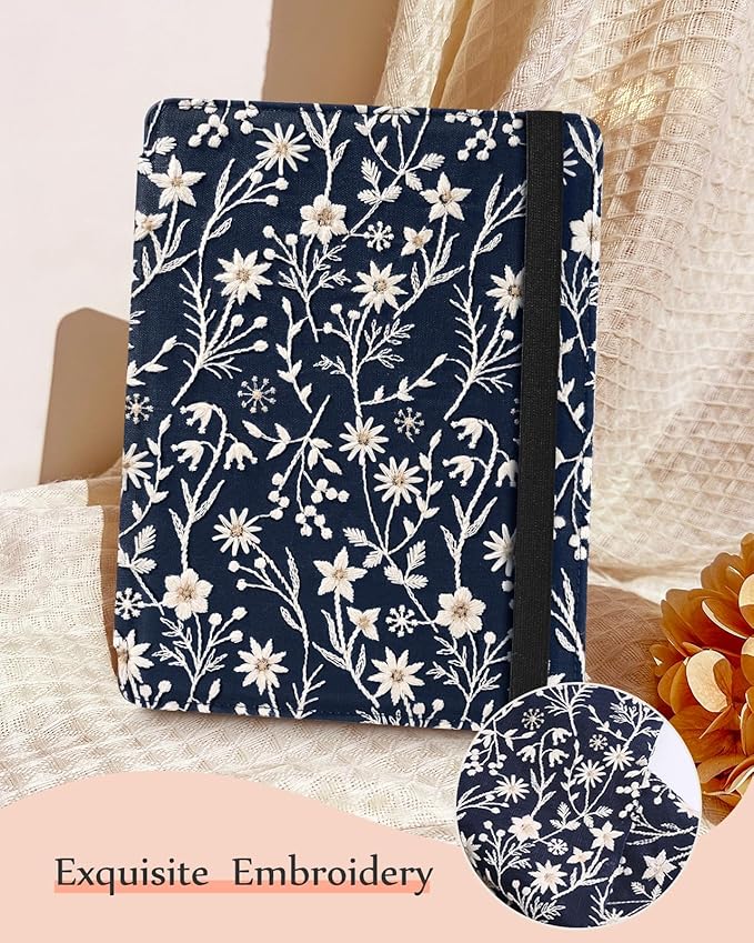 Uppuppy for Samsung Galaxy Tab A9 Plus Case 11'' - for Women Girls Cute Embroidered Folio Stand Cover with Pencil Holder & Card Slot Girly Kawaii Flowers Design Aesthetic Cases for Samsung Tab A9 Plus