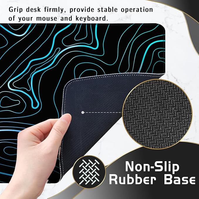 UJoowalk Topographic Mouse Pad Large, Gaming Mouse Pad, XL Mousepad, Keyboard and Mouse Pad, Desk Mat, 31.5 x 11.8 in, Black White Minimalist Contour for Office