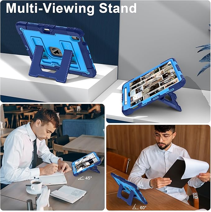 Kids Friendly Case for iPad Air 11 Inch M4 M3 M2 2026/2025/2024 Case with Pencil Holder & Shoulder Strap, Military Grade Shockproof Kickstand Hard Shell Protective Cover,Blue