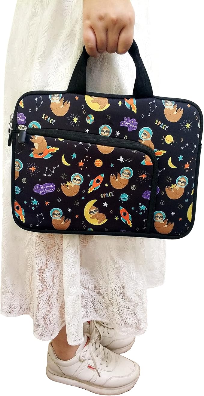 14 15 15.4 15.6 inch Laptop Handle Bag Computer Protect Case Pouch Holder Notebook Sleeve Neoprene Cover Soft Carrying Case with Extra Pockets For Dell Lenovo HP Chromebook (Space Sloth)