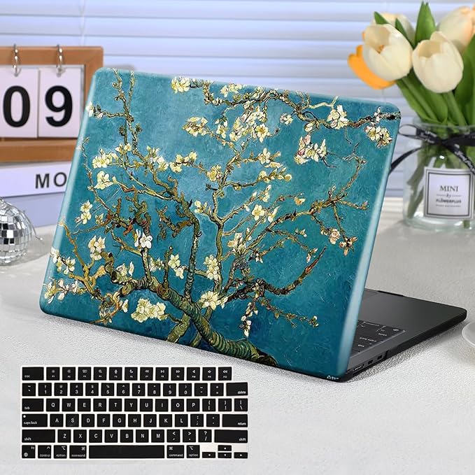 Funut for MacBook Pro 14 inch Case M5 2026 M4 2025 M3 M2 M1 2024-2021 A3427 A3426 A3434 A3112 A3185 A3401 A2918 A2992 A2779 A2442, Printed Plastic Hard Shell Case & Keyboard Cover, Van Gogh Blossom