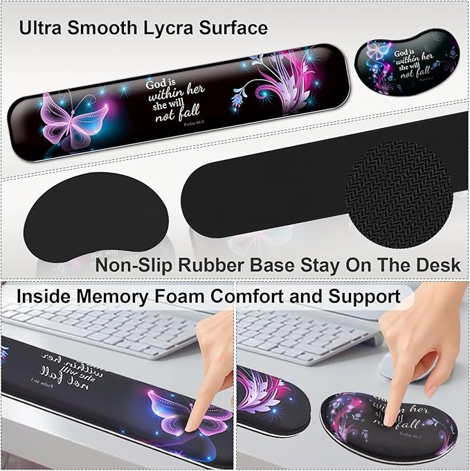 Keyboard Wrist Rest + Mouse Pad with Wrist Support + Desk Mat + Coaster 4 in 1 Set, XXL Large Gaming Mousepad Cute Ergonomic Mouse Pads for Desk Computer Laptop Office Decor-Green Leaves