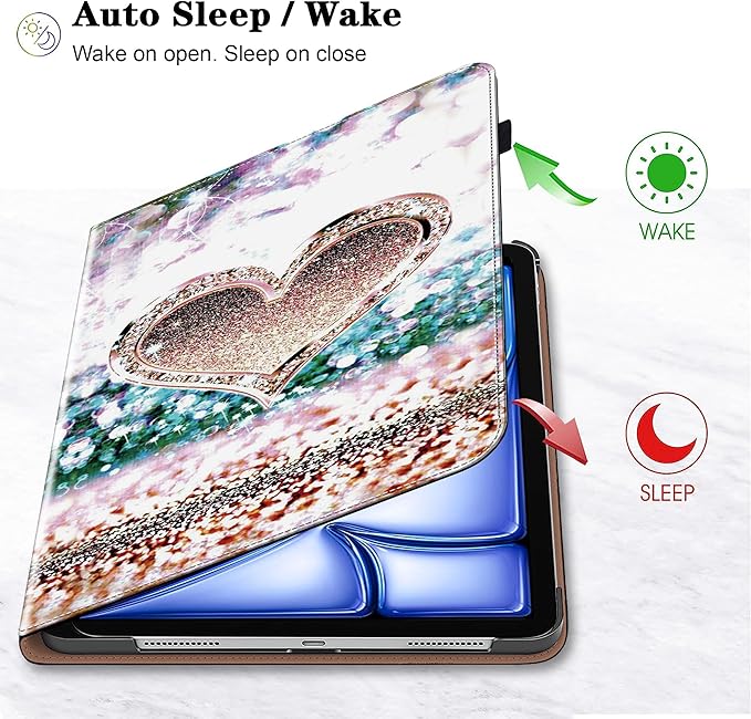 Case for iPad Air 13 inch M4 2026/M3 2025/M2 2024 with Pencil Holder & Card Slots & Auto Sleep, Embossed PU Leather Stand Magnetic Shockproof Cover Case for iPad Air 13 - Diamond Peach