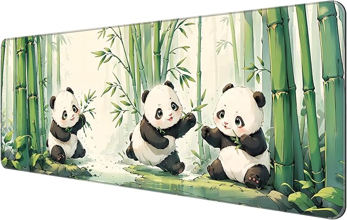 Thin Extended Gaming Mouse Pad （31.5 * 11.8 * 0.08 inch） with Stitched Edges Large Mousepad Long XXL Keyboard and Mouse pad Desk Mat for Gaming Office & Home - Cute Panda
