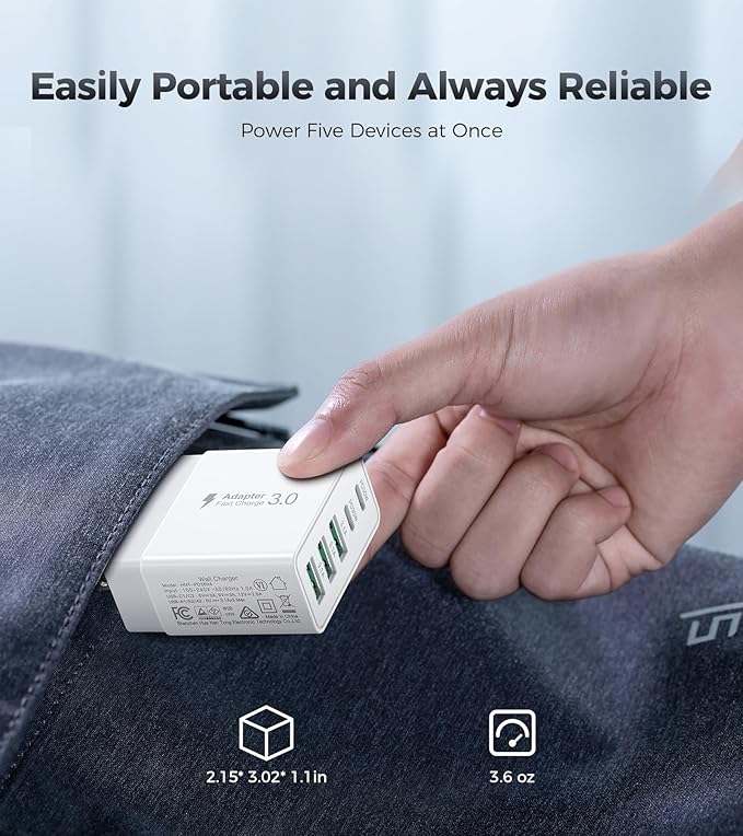 [2-Pack] 60W USB C Wall Charger,5-Port Fast USB C Charging Block 30W Type C Power Adapter,2USB C+3USB A Multiport Charging Cube USB A Wall Plug for iPhone 17/16/15 Pro Max Plus, MacBook,Samsung Galaxy