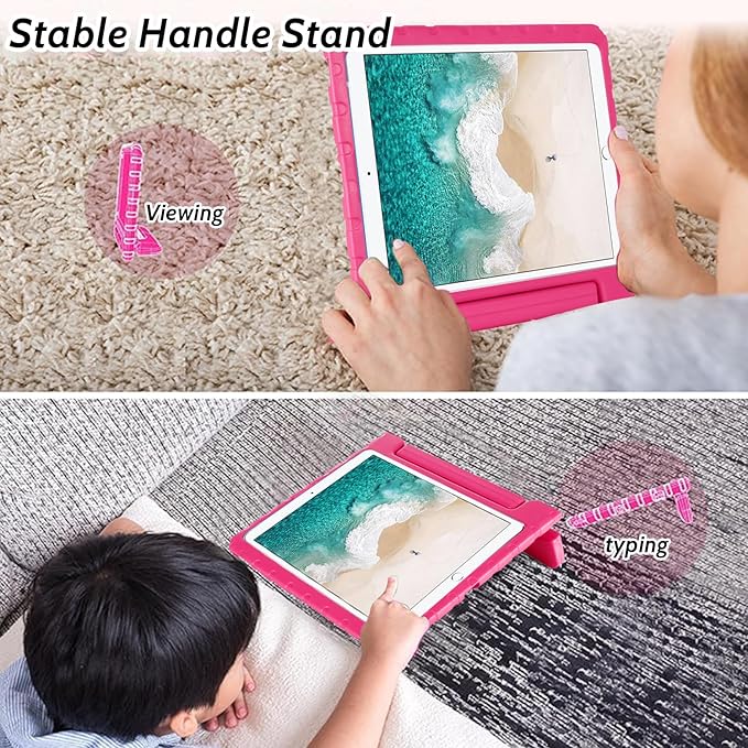Dteck Kids Case for iPad 10.2 2021/2020/2019 - iPad 9th/8th/7th Generation Case for Kids, Shockproof Rugged Lightweight EVA Handle Stand Child Proof Kids Case for iPad 9/8/7 Generation 10.2 Inch,Rose