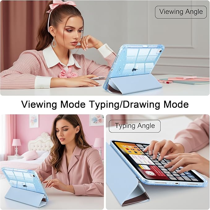 DONGKE for iPad Pro 11 inch Case – Fits M5 2025 / M4 2024, Shockproof Sparkling Glitter Acrylic Back, Pencil Holder, Trifold Stand, Auto Sleep/Wake & Touch ID Support - Groovy Swirl