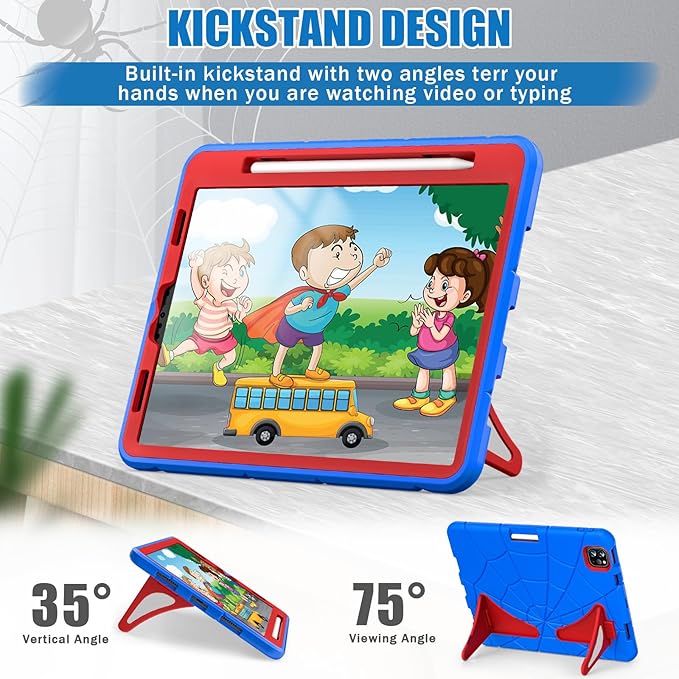 AKABEILA Compatible with Apple iPad Pro 11 inch(2018)/Apple Air 4 10.9(2020)/Air 5 10.9(2022)/Air 6 M2 (2024)/Air 7 M3 (2025) Tablet Case，Cover for Kids Boys Babies with Kickstand Blue Red