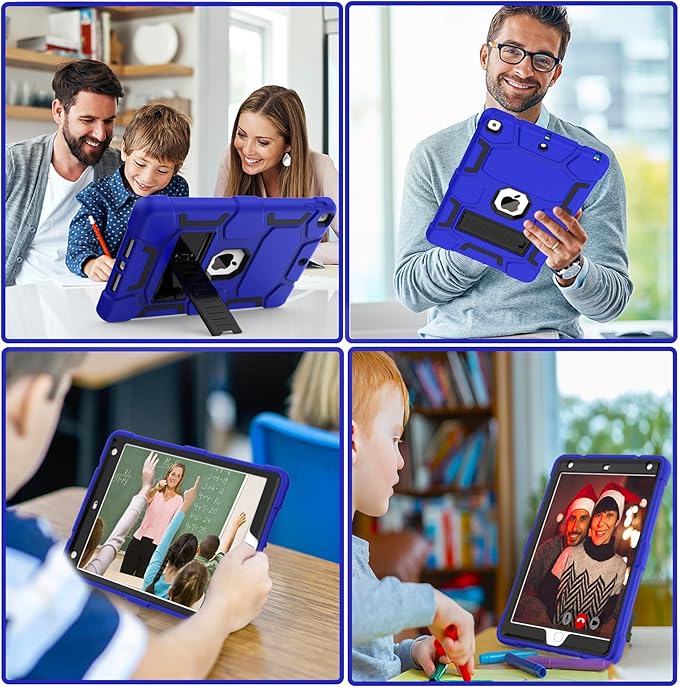 CCMAO for iPad 9th Generation Case, iPad 8th 7th Generation Case, iPad 10.2 Inch 2021/2020/2019 Case, Heavy Duty Rugged Shockproof Protective Cover with Kickstand, Dark Blue+Black