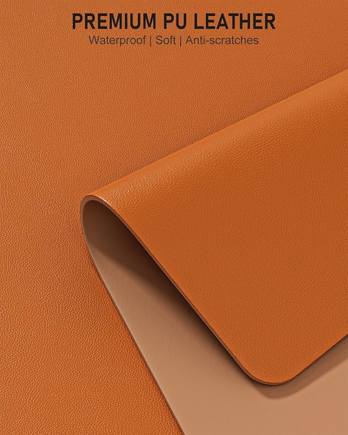Desk Pad, 23.6" x 13.8" PU Leather Non-Slip Desk Mat Large Mouse Pad for Desktop, Waterproof Laptop Computer Writing Mat for Office, Home, Work, Gaming, Earthy Yellow