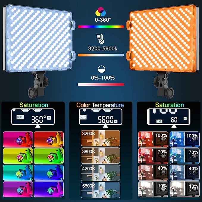 GVM RGB LED Video Lights Photography Lighting Kit, 50W Bi-Color 3200K-5600K Studio Lights, 2-Packs 672 Led Beads APP Control Film Lights Panels for Videography/Streaming/Gaming/YouTube CRI 97+