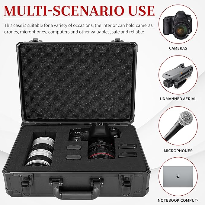 Protective Hard Case Shockproof Water-resistant with Customized DIY Foam Insert fit for Camera, Laptops, etc, 17 X 12 X 5-Inch