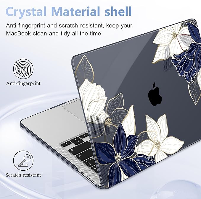 May Chen for MacBook Pro 16 inch A2141 2020 2019 Release, Screen Protector & Keyboard Cover Plastic Soft-Touch Case for MacBook Pro 16-inch with Touch Bar & Touch ID - Elegant Flower