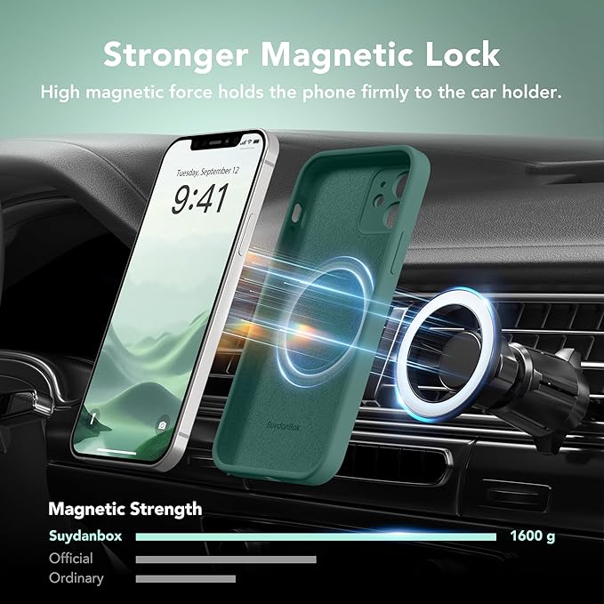 Magnetic for iPhone 12 Case, Compatible with MagSafe, [Full Camera Protection][Screen Protector] Silicone Shockproof Protective Phone Case for iPhone 12 6.1", Midnight Green
