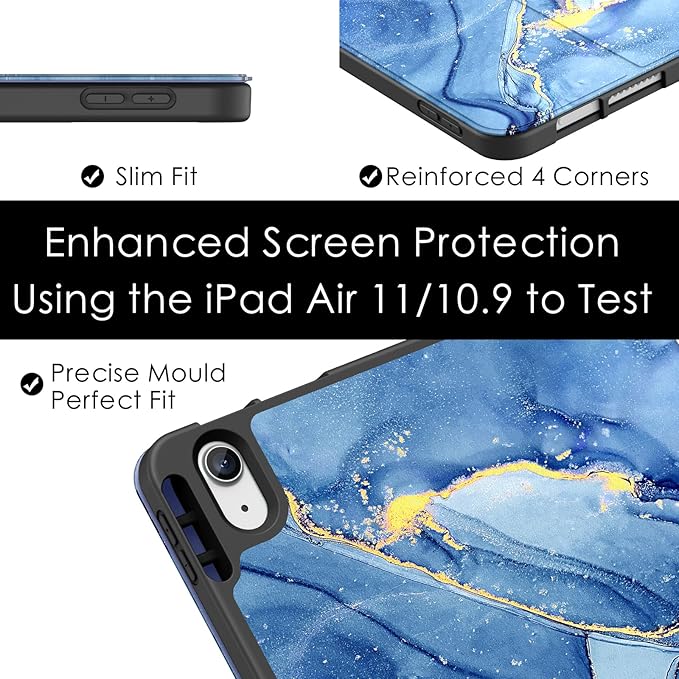 Soke Case for New iPad Air 11 Inch (M4/M3/M2, 2026-2024), iPad Air 5th/4th Generation 10.9 Inch (2020-2022) with Pencil Holder, Soft TPU Back Cover & Auto Sleep/Wake, Ocean Marble