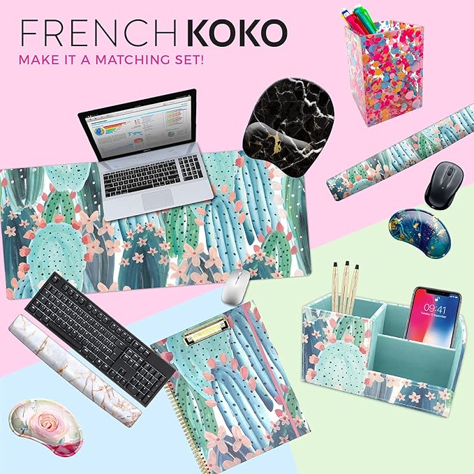 French KOKO Large Mouse Pad Desk Mat Protector Keyboard Pad Desktop Office School Decor Big Extended Quote Computer Accessories Mousepad Good Vibes Only Inspiration Work