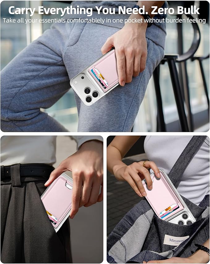 ExtreLife For Magsafe Wallet with Money Clip, Strongest Magnetic Wallet for iPhone 17/16/15/14/13/12 Series, Adjustable Stand, ID Window, 5 Card Holder, RFID Blocking, Not for 13/12 Mini, Baby Pink
