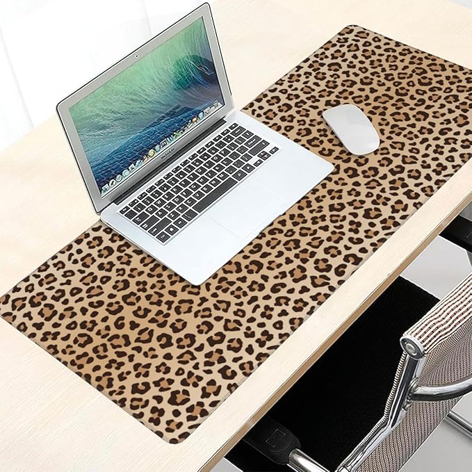 Leopard Print Mouse Pads XXL Extended Mousepad with Stitched Edges Cheetah Animal Skin Non-Slip Rubber Base Computer Keyboard Pad Desk Mat for Home Office Desk Decor, 35.4" X 15.7"