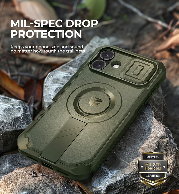Dexnor for iPhone 16 Plus Case with Slide Camera Cover&Adjustable Kickstand & Built-in Screen Protector,Compatible with MagSafe Shockproof Bumper Cases Heavy-Duty Magnetic Protective Cover,Army Green