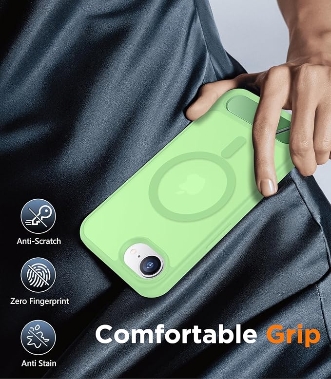 Magnetic Compatible with iPhone 16E Case, [Built-in Invisible Kickstand][Compatible with MagSafe][Military Grade Shockproof] Slim Translucent Matte Case for iPhone 16E 6.1" 2025