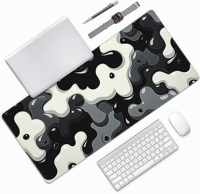 Extra Large Mouse Pad, Black and White Minimalist Pattern, 31.5 x 15.7 Inches, Rubber, Rectangular Desk Protector with Non-Slip Backing