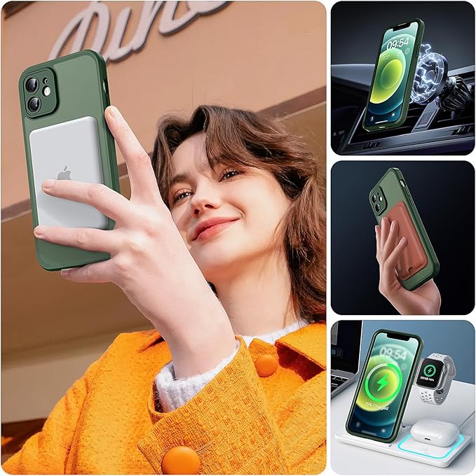 TOCOL for Phone 12 Case, Compatible with Magsafe Charger, Full Camera Protection, Drop Protection, Translucent Matte Phone Case for iPhone 12 6.1 inch (Alpine Green)
