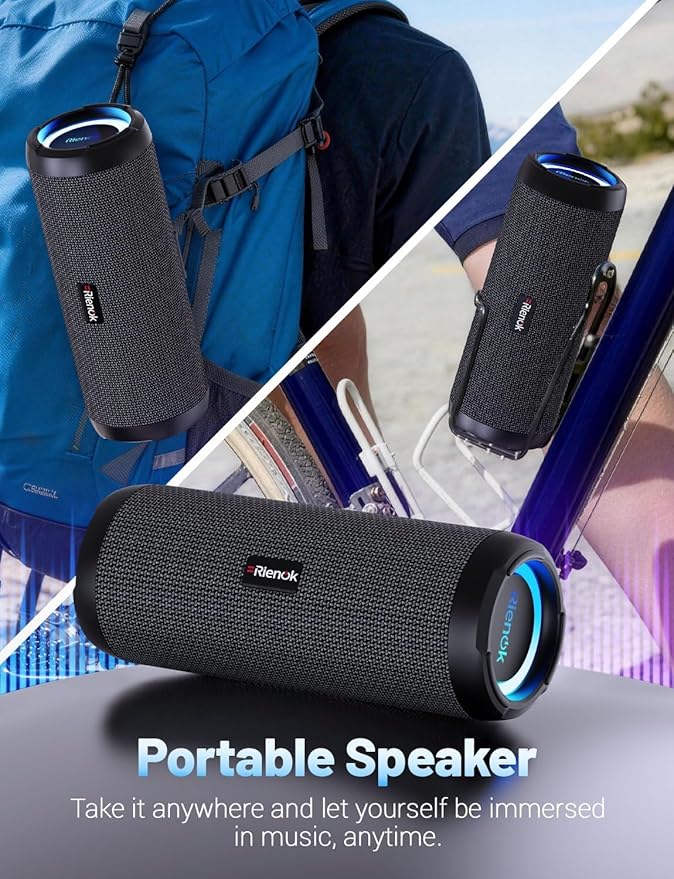 RIENOK Portable Bluetooth Speaker 30W Dual Pairing True Wireless Stereo HD Sound IPX7 Waterproof Outdoor Sport Shower Wireless Speaker Bluetooth 5.3 for Home Party
