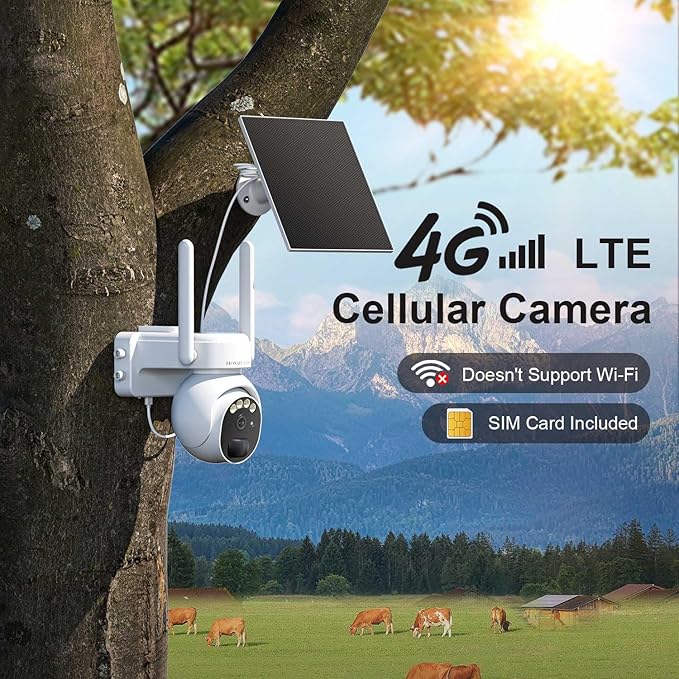 4G LTE Security Camera No Internet Needed, 360° PTZ Outdoor Camera, Solar Camera Outdoor Wireless, PIR Motion Detection, 2K HD, 2-Way Talk, Wall/Ceiling Mount, Free Cloud Storage (Need Apply)