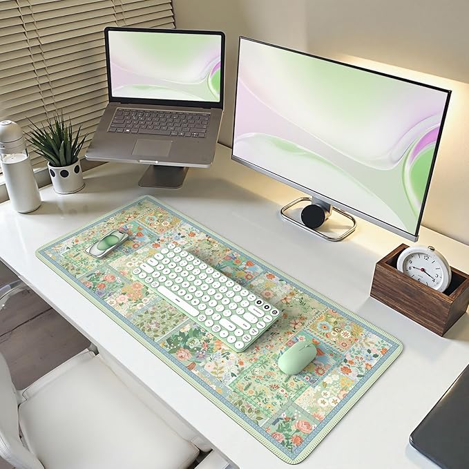 HAOCOO Green Desk Matt for Desktop, Desk Mat for Keyboard and Mouse, Non-Slip Desk Mouse Pad with Stitched Edges, Water-Resistant XL Mouse Pad for Women Office Decor