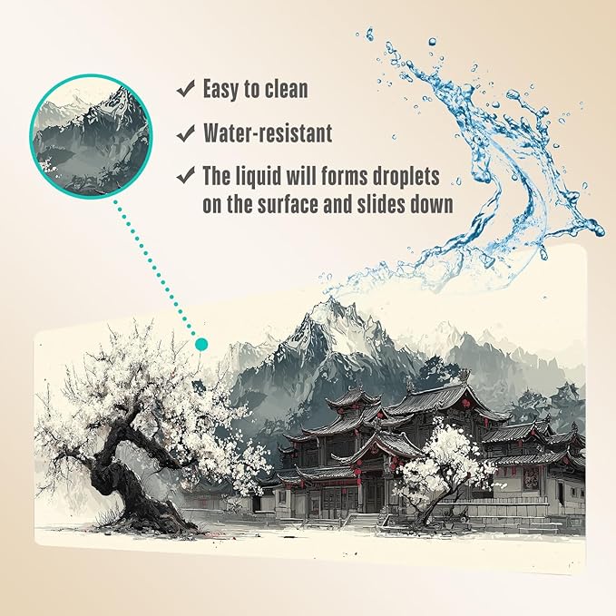 Extended Gaming Mouse Pad, Large Mouse Mat 3 mm Nature Rubber Base Mousepad with Stitched Edges, Non-Slip Desk Mat for Office Home Great Gift 31.5x11.8 Inch (Japanese Ink 4)