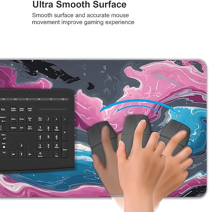Gaming Mouse Pad, Abstract Fluid Design, 35.4 x 15.7 Inches, Non-Slip Rubber Base, Washable Desk Mat for Office and Gaming